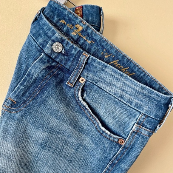 7 For All Mankind| Chic Blue Boot Cut Jeans w/A Pocket Rhinestone Details Sz 29 - Picture 5 of 6